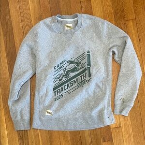 Tracksmith Gray Crewneck Sweater with Green Print
